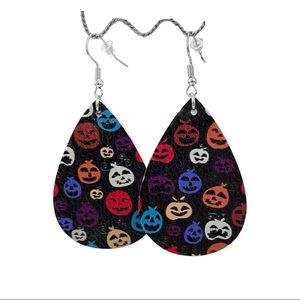 Halloween Laughing Pumpkin Leather Earrings
